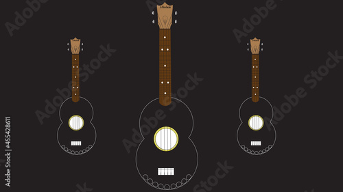 three ukulele on black background