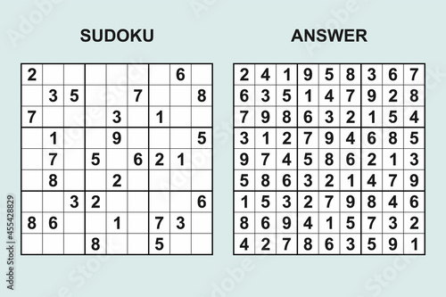 Vector sudoku with answer 445. Puzzle game with numbers.