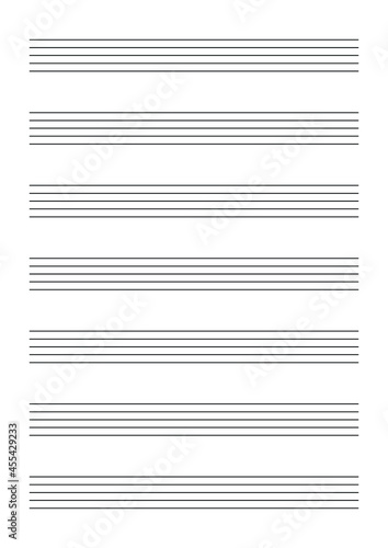 Musical notation with lines on a white background. Template for teaching and recording melodies, compositions. Vector.