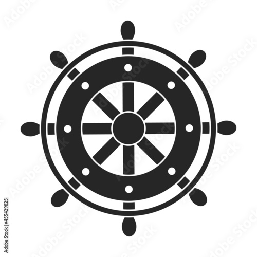 Ship wheel black vector of icon.Black vector icon helm of ship. Isolated illustration of wheel boat on white background.