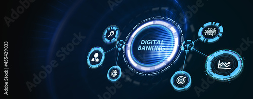 Business, technology, internet and networking concept. digital banking on the virtual display. 3d illustration