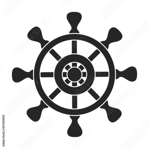 Ship wheel black vector of icon.Black vector icon helm of ship. Isolated illustration of wheel boat on white background.