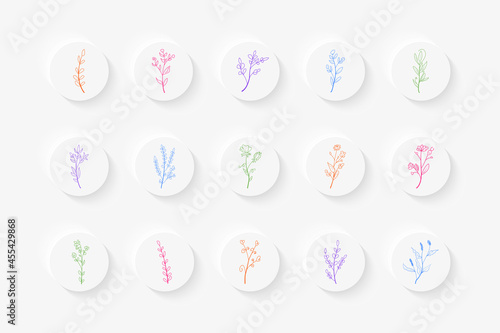 Story highlight cover set vector. Hand drawn floral botanical icons for social media.