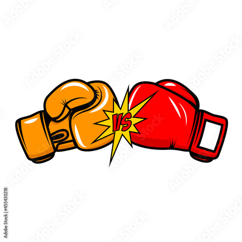 Illustration of fighting boxing gloves. Design element for logo, label, sign, emblem, poster. Vector illustration