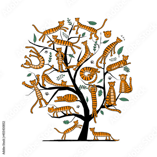 Tigers Tree, animal characters. Symbol of 2022 New Year. Design Template for ...
