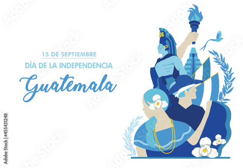 VECTORS. Guatemala Independence Day, 15 de septiembre, Son guatemalteco, Fiestas patrias, fiestas típicas, civic holiday, traditions, folkloric, torch, monja blanca, tecún umán, quetzal photo