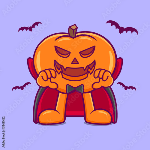Cute Pumpkin cosplay for halloween dracula. flat cartoon style Premium Vector