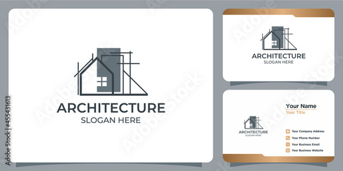 Minimalist architecture logo with line art style logo design and business card template