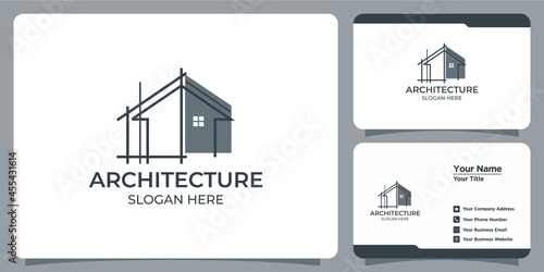 Minimalist architecture logo with line art style logo design and business card template