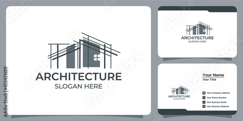 Minimalist architecture logo with line art style logo design and business card template