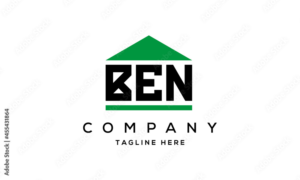 BEN three letters house for real estate logo design BEN three letters house for real estate logo design