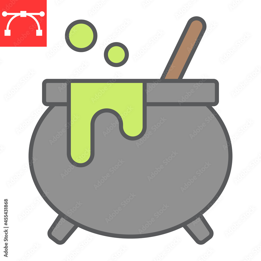 Fototapeta premium Witch cauldron color line icon, holiday and halloween, witch pot vector icon, vector graphics, editable stroke filled outline sign, eps 10.