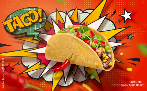 Spicy Taco ad in retro comic style