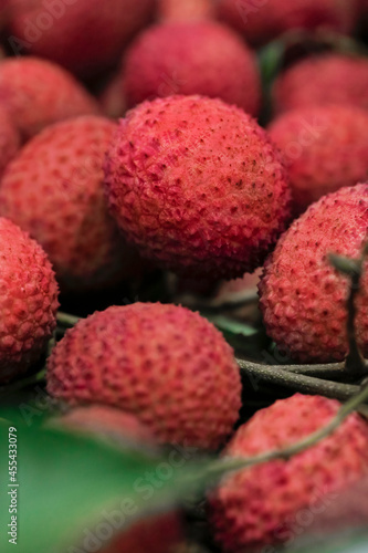Closeup fresh Lychee fruit (Litchi chinensis Sonn), Thai fruit Linchee  background, Vertical Picture.