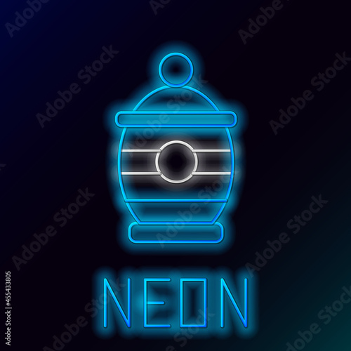 Glowing neon line Funeral urn icon isolated on black background. Cremation and burial containers, columbarium vases, jars and pots with ashes. Colorful outline concept. Vector