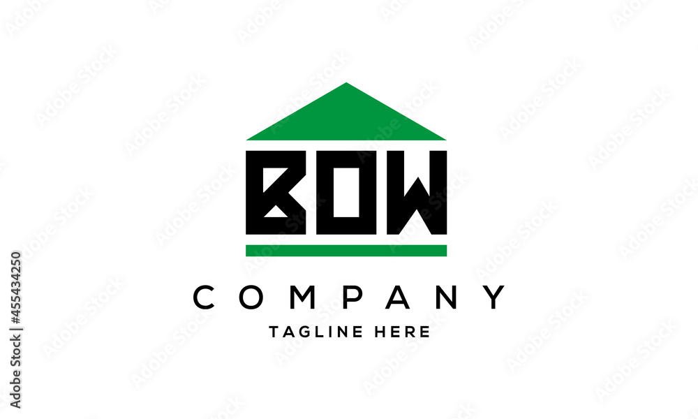 BOW three letters house for real estate logo design BOW three letters house for real estate logo design