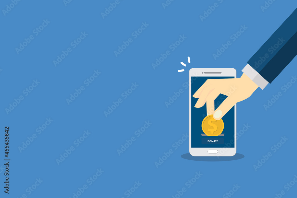 Online donation using charity application on smartphone. Modern charity, donation concepts. Flat design illustration