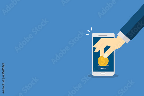 Online donation using charity application on smartphone. Modern charity, donation concepts. Flat design illustration