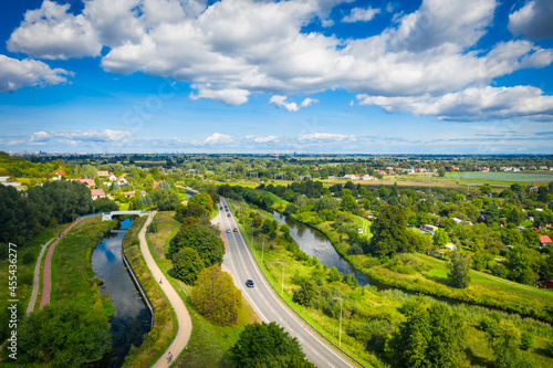 Aerial scenery of the Radunia canal in Pruszcz Gdanski, Poland photo