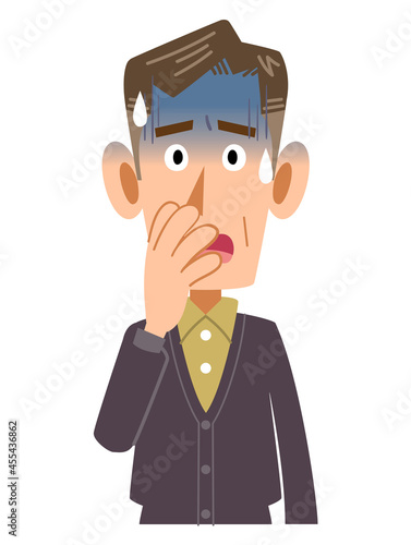 青ざめた表情のカジュアルな服装の年配の男性
