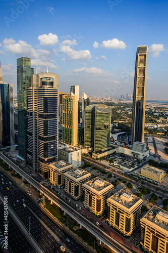 Panorama of down town Dubai modern city at night
