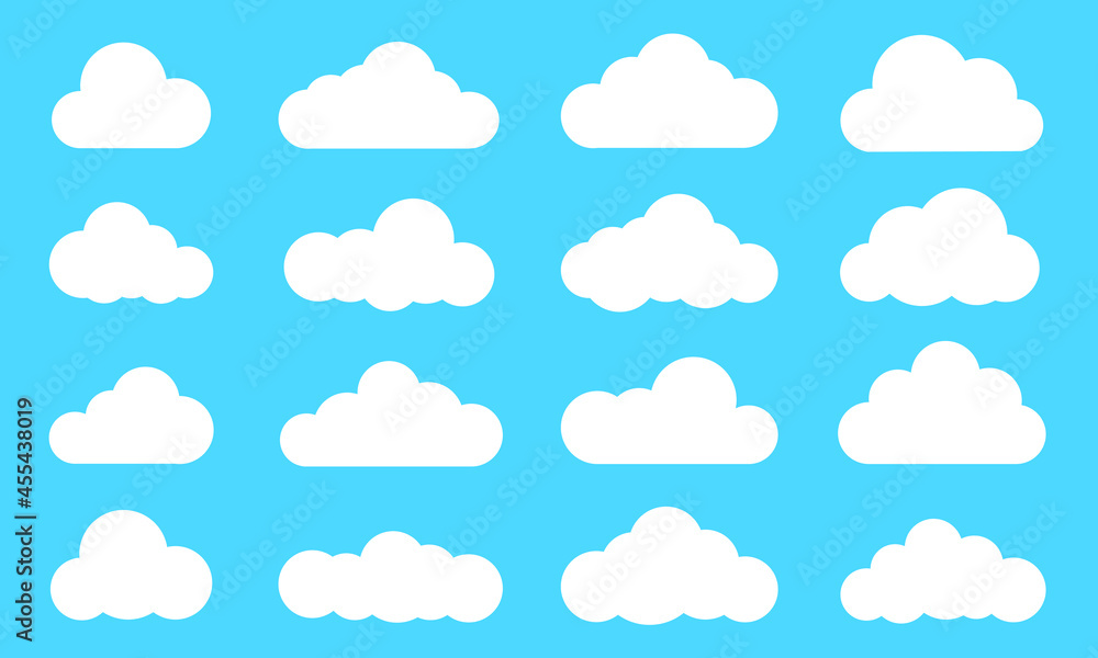 Cloud collection, cloud set shapes icons. Vector Illustration.