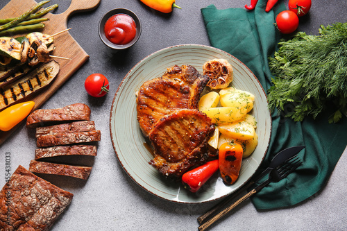 Composition with tasty pork...