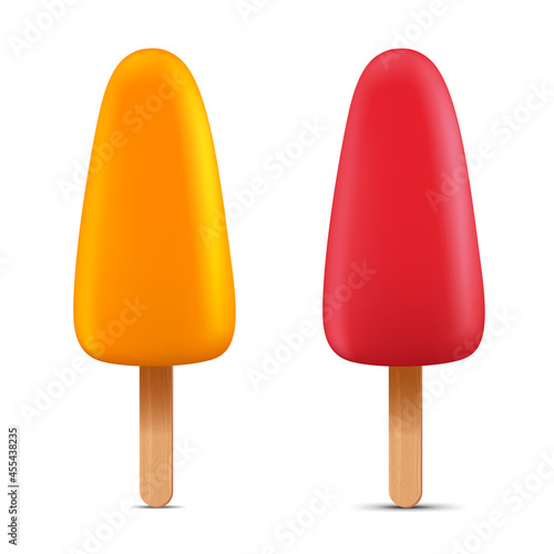 Set of bright realistic homemade frozen popsicle, vector realistic juicy ice cream icon