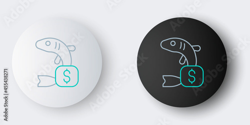 Line Price tag for fish icon isolated on grey background. Colorful outline concept. Vector