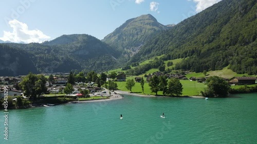 Paddling on the beautiful lake of Lungern, Switzerland. 