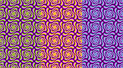 Set of colorful wrapping papers with motion illusion. Seamless pattern.