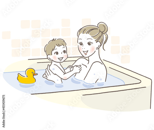 入浴する親子