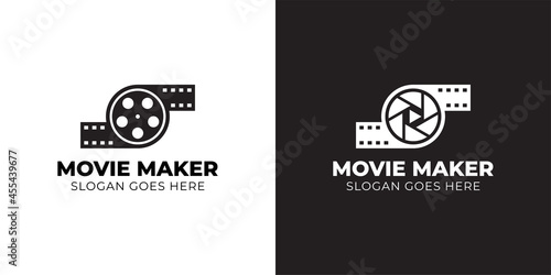video camera with Movie reel, cinema, for film production or movie maker logo template