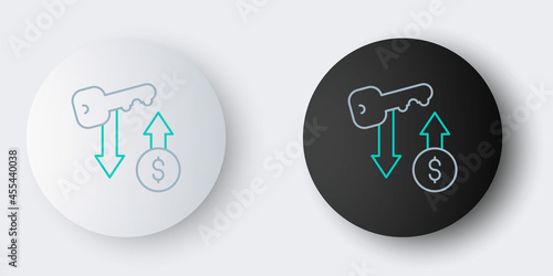 Line Rent key icon isolated on grey background. The concept of the house turnkey. Colorful outline concept. Vector