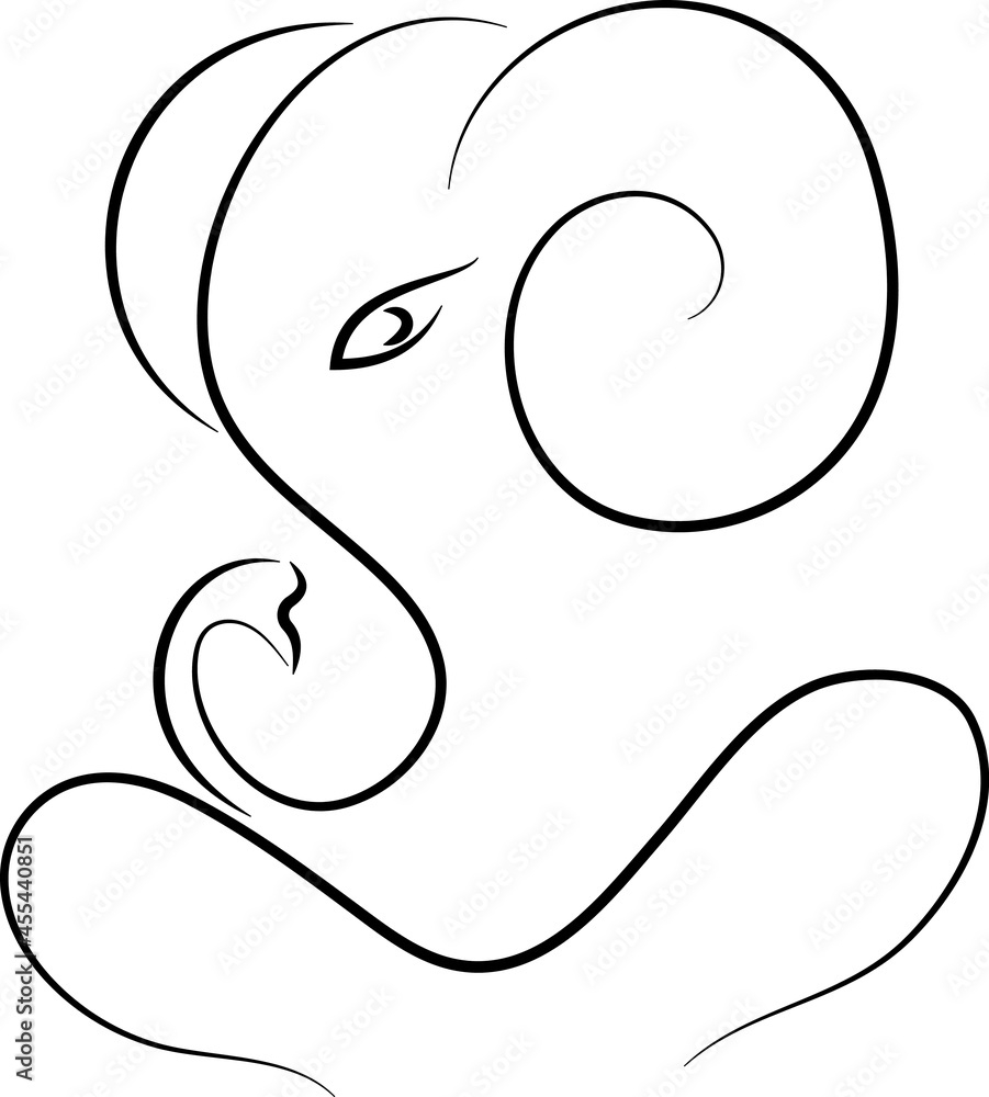 Ganesh side face in black and white line art Ganesh side face in black and white line art