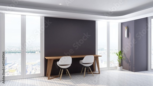 3d render office minimalist room with wooden design interior © Ayyathullah Ahmad