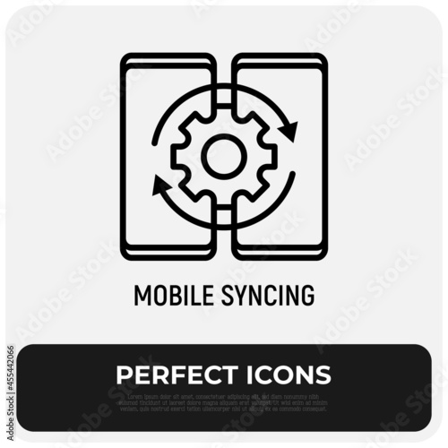 Mobile syncing thin line icon. Modern vector illustration.