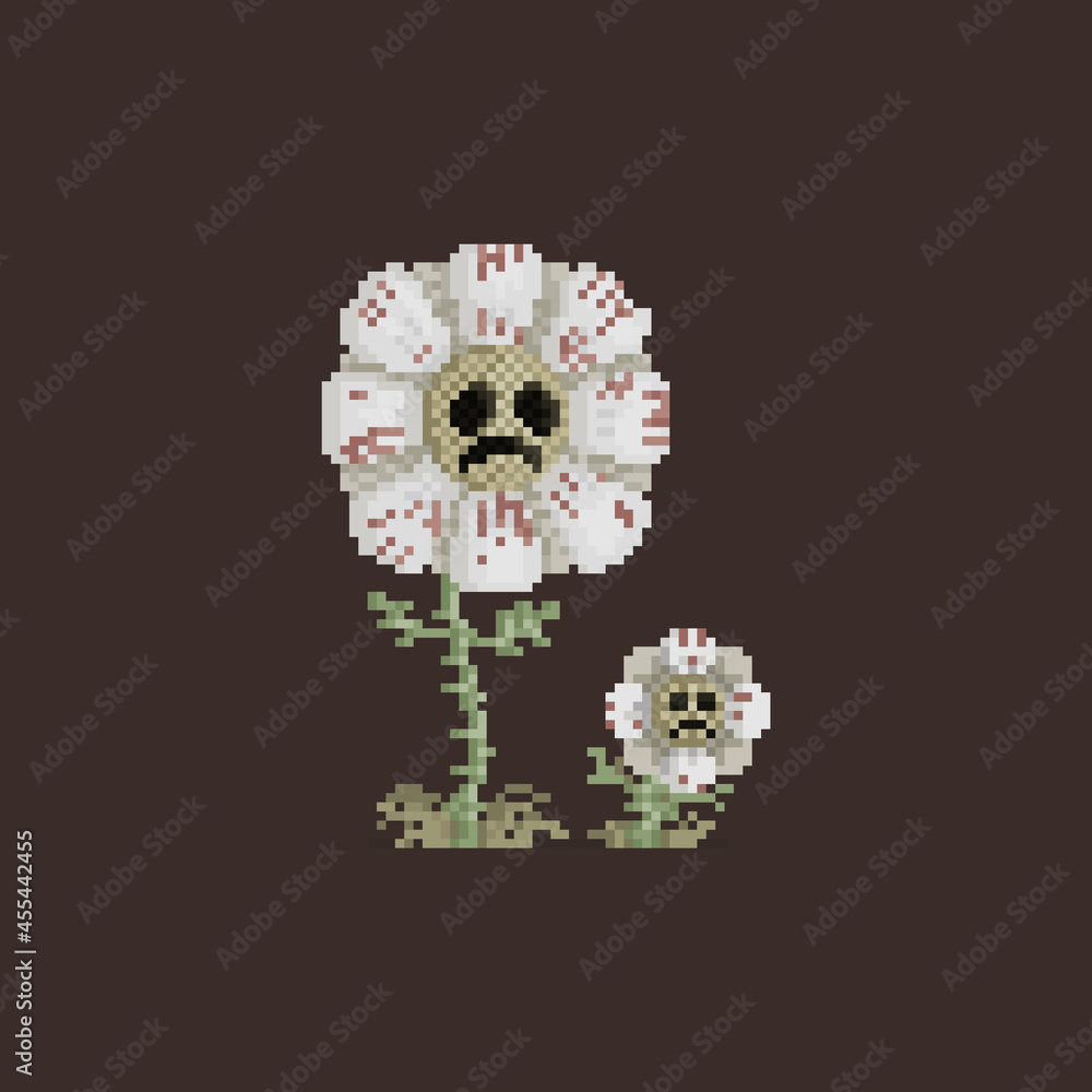 Pixel art sadly flower character. Pixel art sadly flower character.