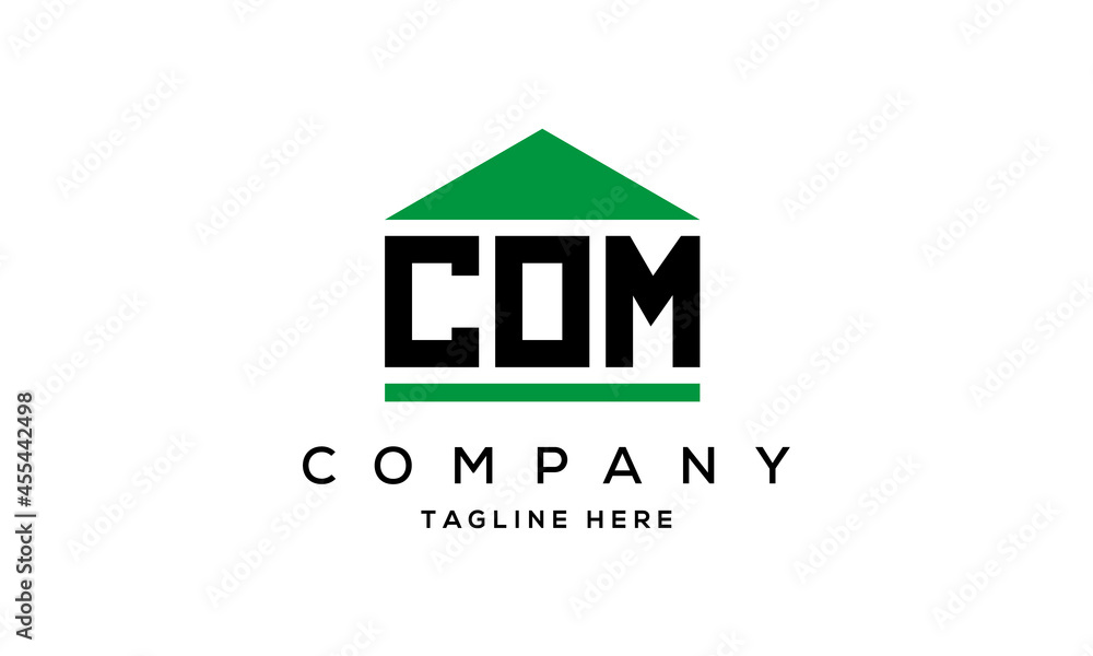 COM three letter house for real estate logo design vector