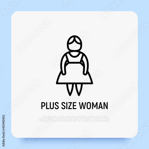 Body positive thin line icon, woman size plus. Modern vector illustration.