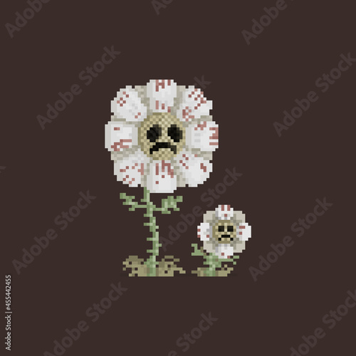 Pixel art sadly flower character.