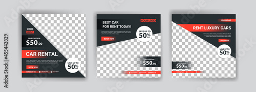 Social media post template for automotive car rental service. Banner vector for social media ads, web ads, business messages, discount flyers and big sale banners.