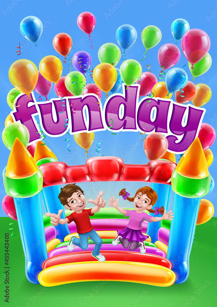 Bouncy House Castle Jumping Girl Boy Kids Cartoon Bouncy House Castle Jumping Girl Boy Kids Cartoon