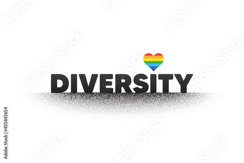 Diversity and Inclusion culture equity logo. LGBT pride flag with diversity text. Stop homophobia, pride day and LGBT rights rainbow banner. Social equity and gender equality. Love heart vector