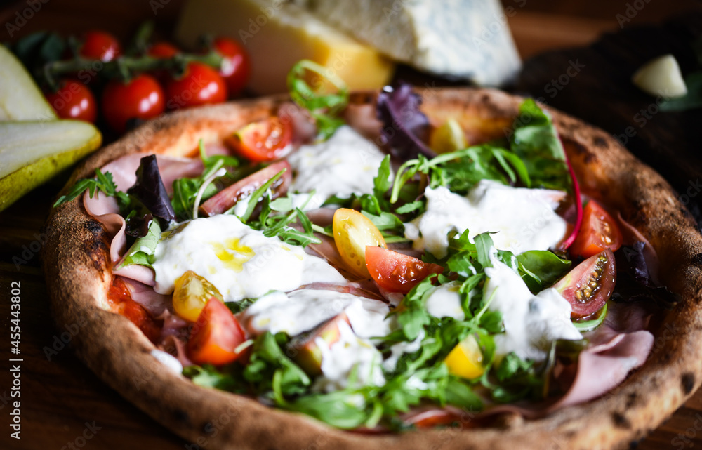 delicious Italian pizza with fresh ingredients delicious Italian pizza with fresh ingredients