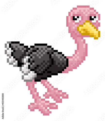 Ostrich Bird Pixel Art Safari Animal Cartoon