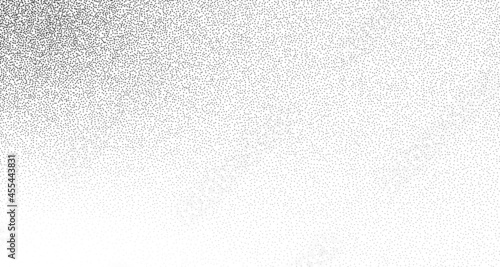 Dotwork gradient pattern vector background. Black noise stipple dots. Sand grain effect. Black dots grunge banner. Abstract noise dotwork pattern. Gradient circles. Stochastic dotted vector background