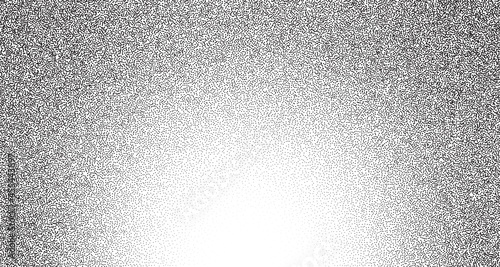 Dotwork gradient pattern vector background. Black noise stipple dots. Sand grain effect. Black dots grunge banner. Abstract noise dotwork pattern. Gradient circles. Stochastic dotted vector background