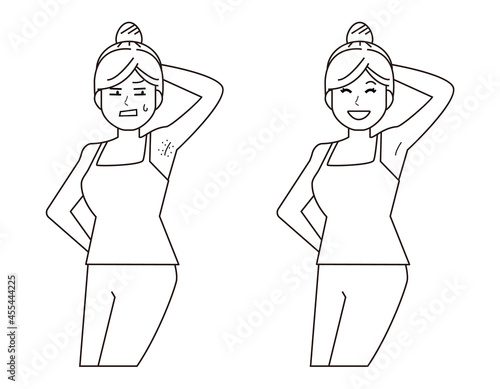 Vector illustration of a woman doing armpit hair removal.