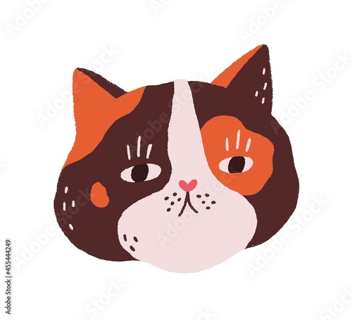 Cute cat's face. Fluffy head of feline animal. Funny kitty's muzzle. Adorable...